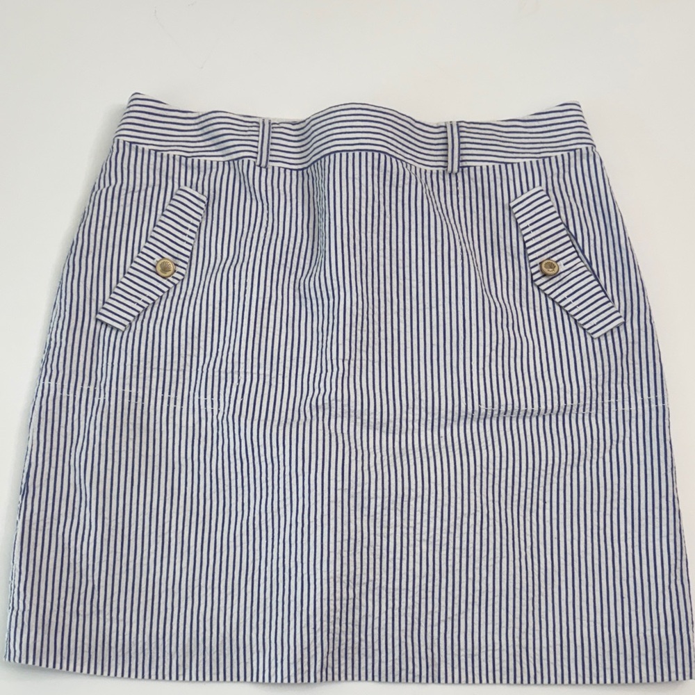 J. McLaughlin Striped Blue and White Cotton Skirt Size 8